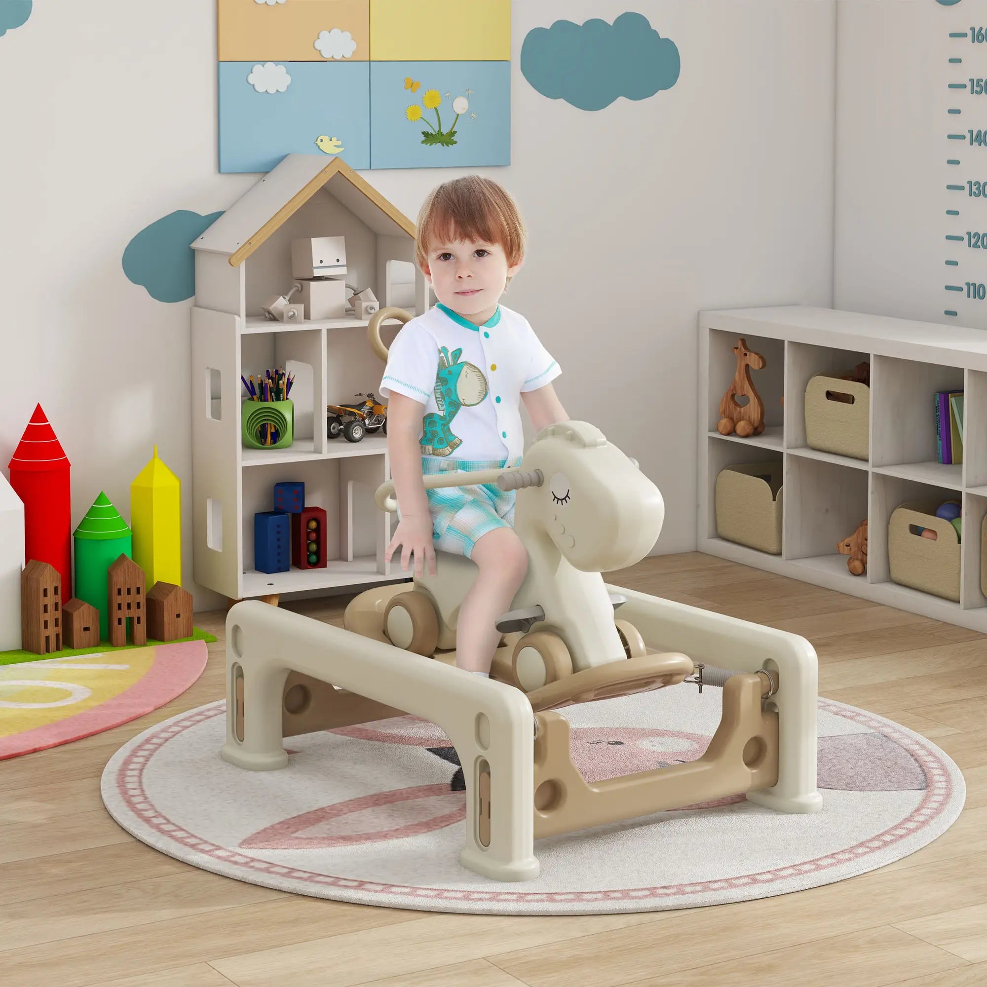5 in 1 Rocking Horse for Toddlers, Balance Board, Push Handle, 4 Wheels Rocking Horses at Gallery Canada