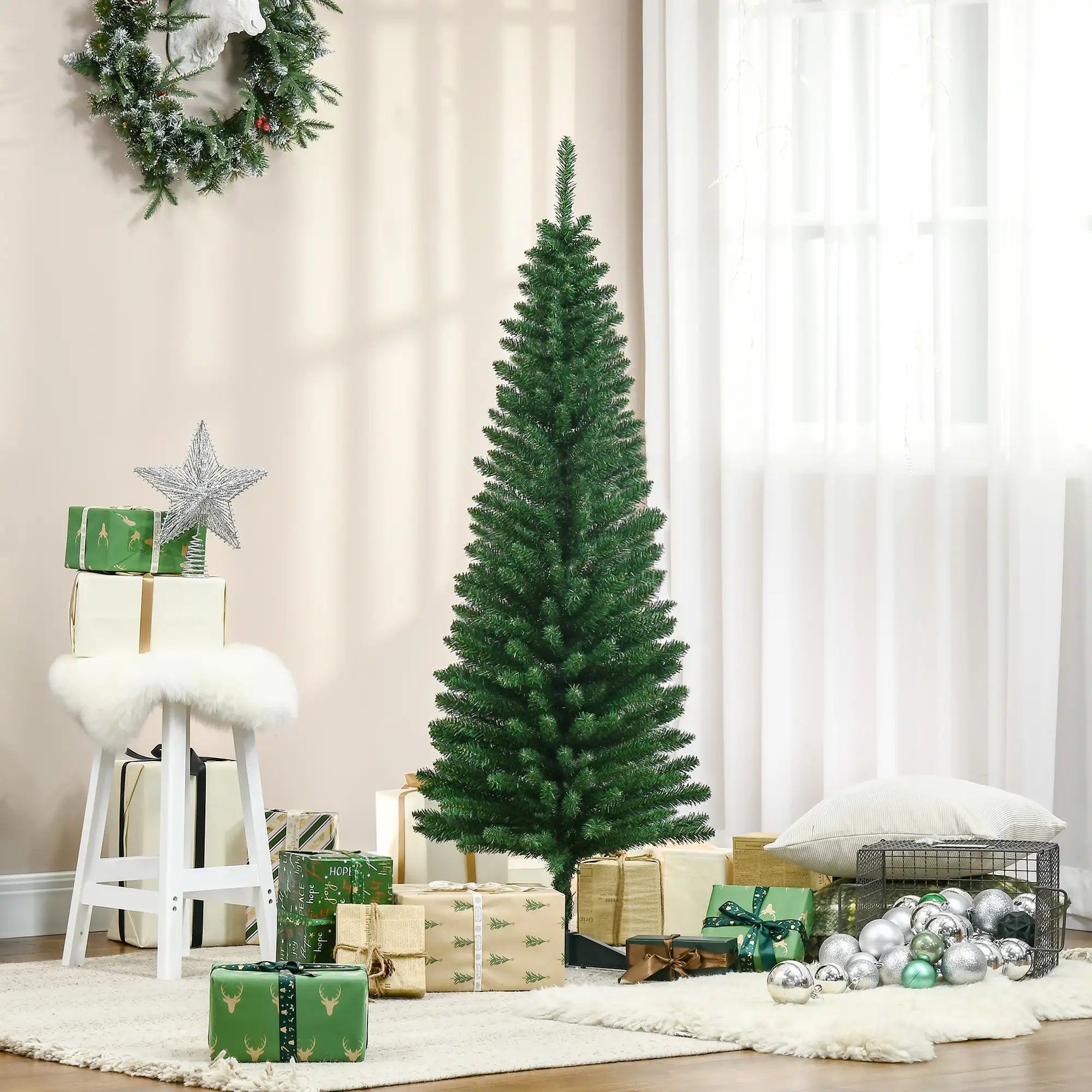 5FT Pencil Christmas Tree, Realistic Branches, Stable Stand, Green Pencil Christmas Trees at Gallery Canada