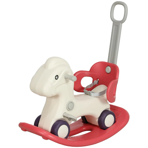 4 in 1 Kids Rocking Horse, Detachable Balance Board, Push Handle, Red