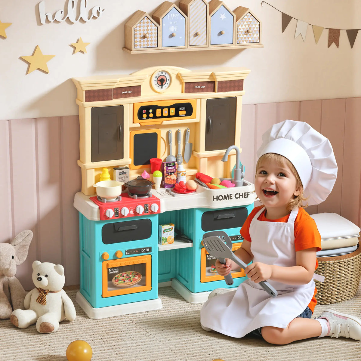 Kids Kitchen Playset with Lights, Sounds, Sink, Stove, Clock, Green Play Kitchen at Gallery Canada