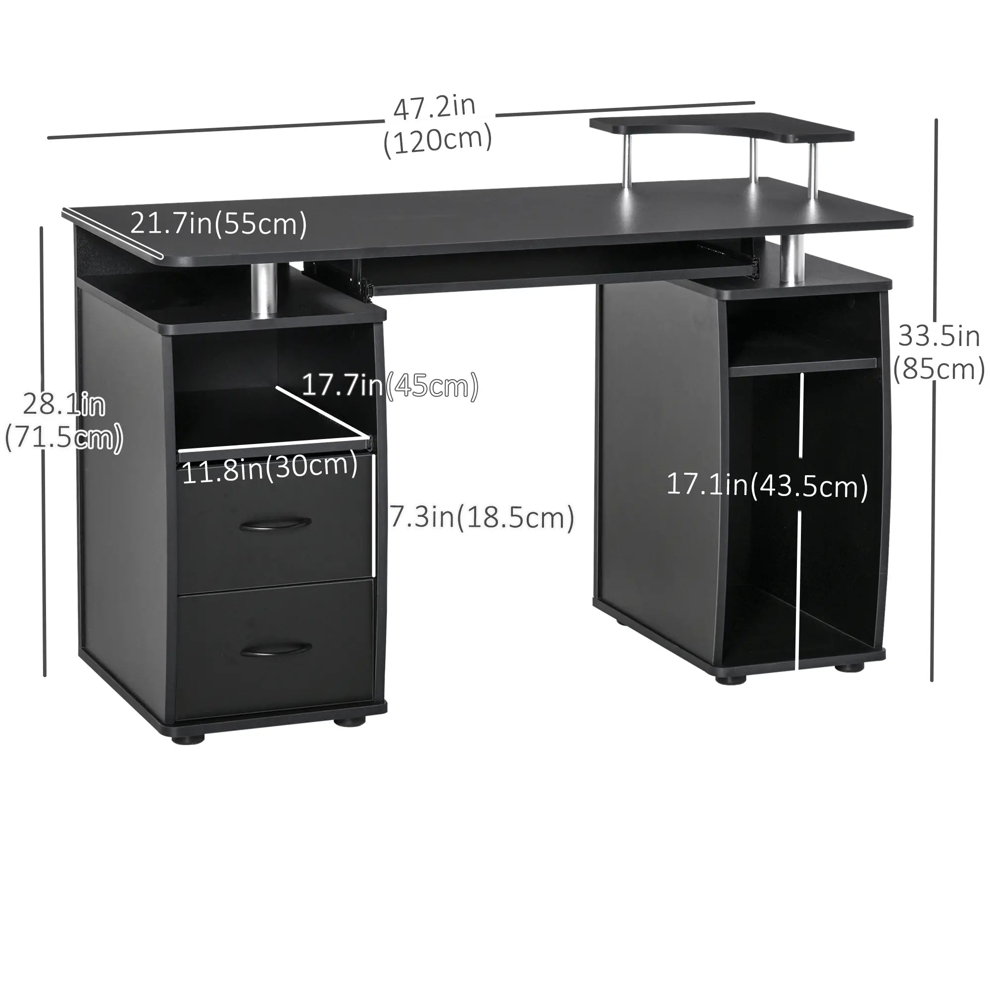 Computer Desk With Keyboard Tray, CPU Stand, Black Computer Desks at Gallery Canada