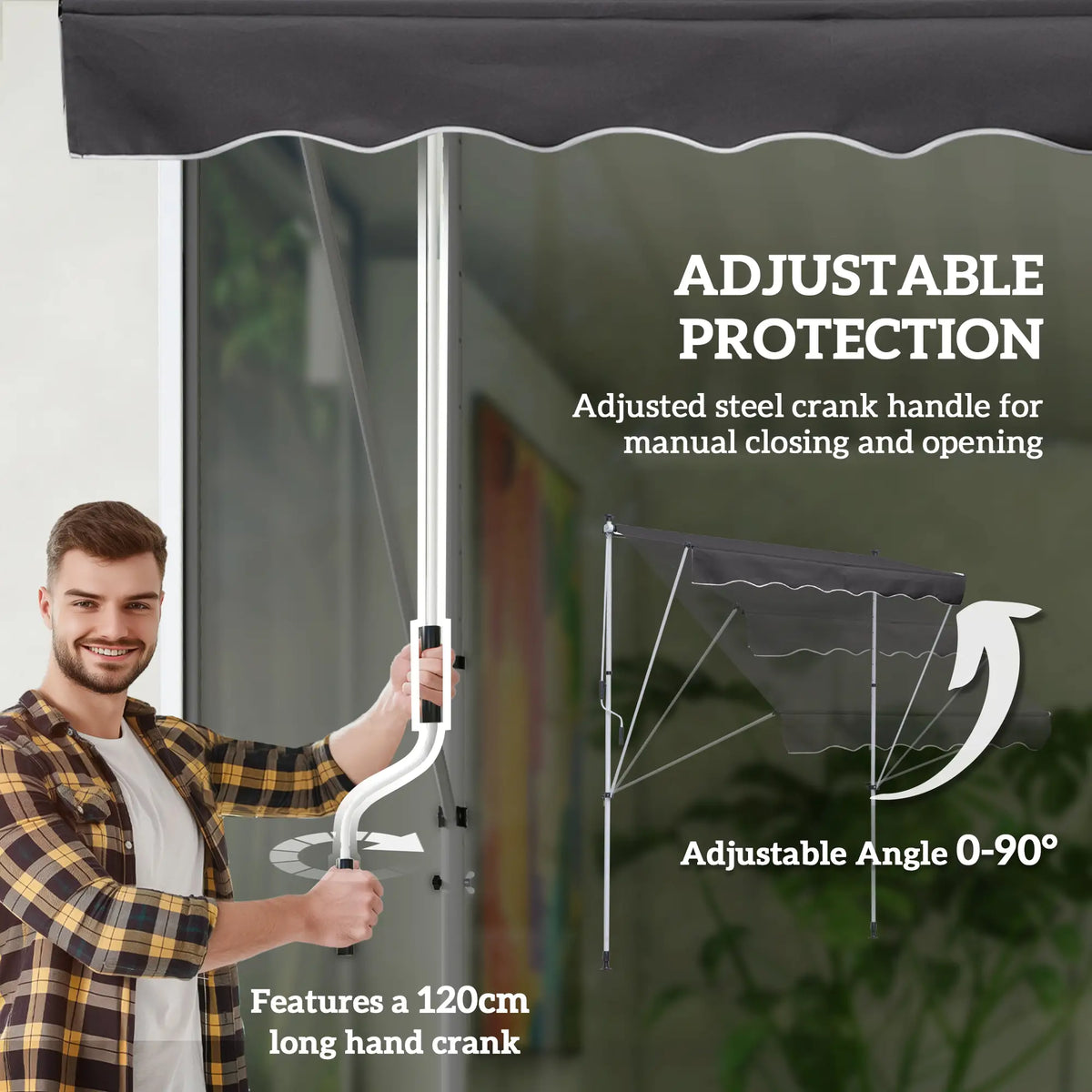 6.6'x5' Retractable Patio Awning, Sun Shade, Water Resistant, Grey Door Awnings at Gallery Canada