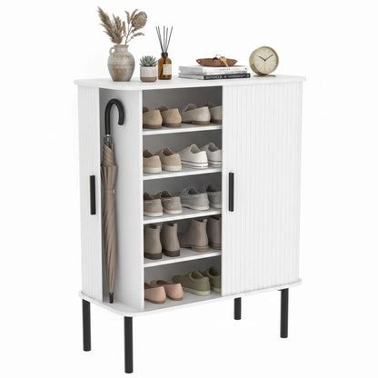 Shoe Cabinet Adjustable Shelves Side Cubbies Tambour Door, White Shoe Storage Cabinets & Racks White at Gallery Canada