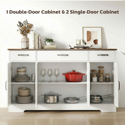 55" White Sideboard Buffet Cabinet, Farmhouse Kitchen With Barn Doors, White Bar Cabinets at Gallery Canada