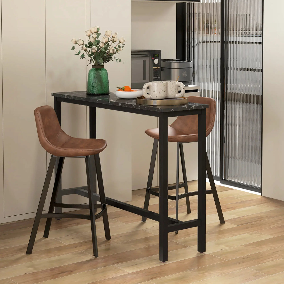 Counter Height Stools Set of 2, Upholstered Kitchen Stool with Back, Steel Legs Bar Stools at Gallery Canada