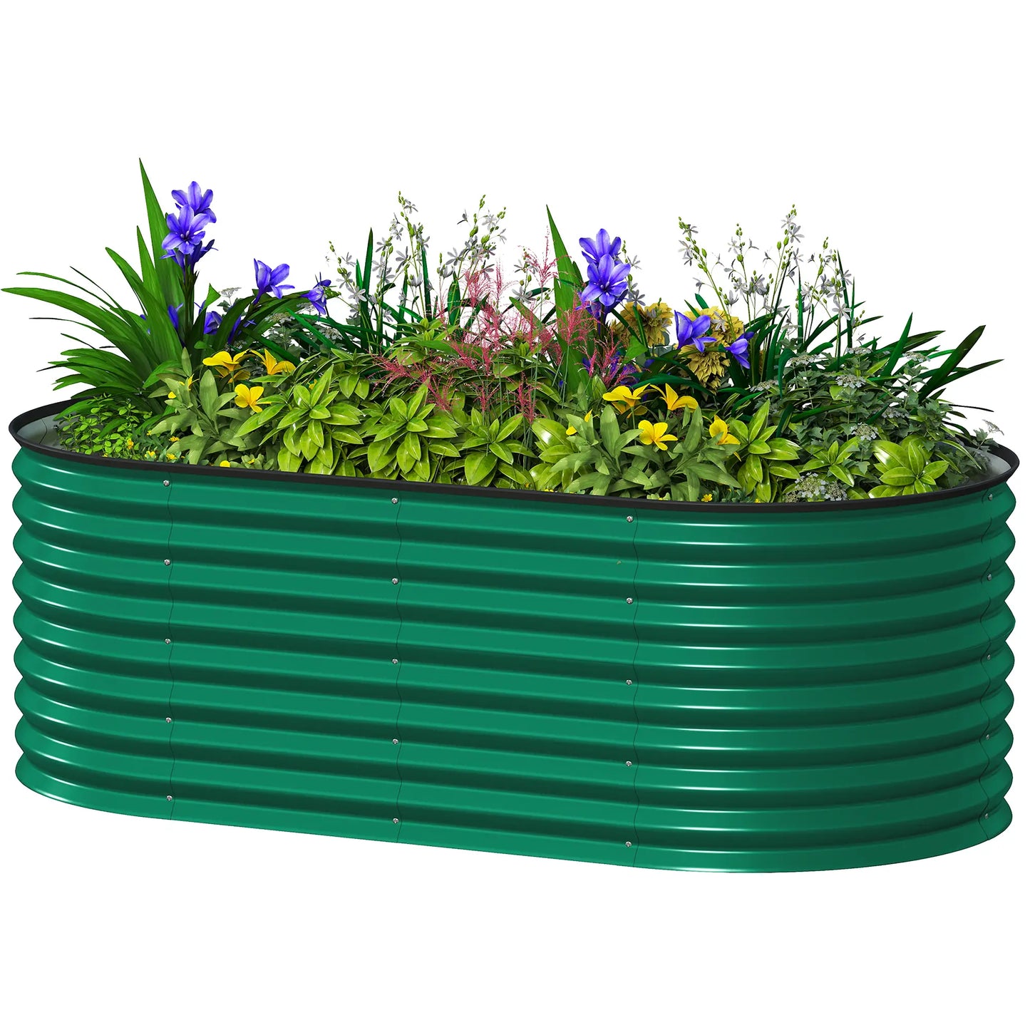 Galvanized Raised Garden Bed, 5 x 2.5 x 2 ft, Oval Planter Box, Dark Green Galvanized Planter Boxes Dark Green at Gallery Canada