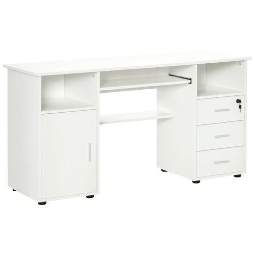 Computer Desk With Keyboard Tray, Drawers, White