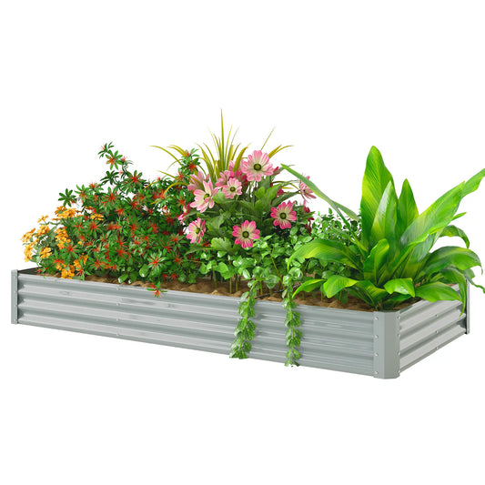 8 x 4 x 1ft Galvanized Raised Garden Bed, Reinforced Outdoor Planter Box, Silver Raised Garden Beds Silver Grey at Gallery Canada