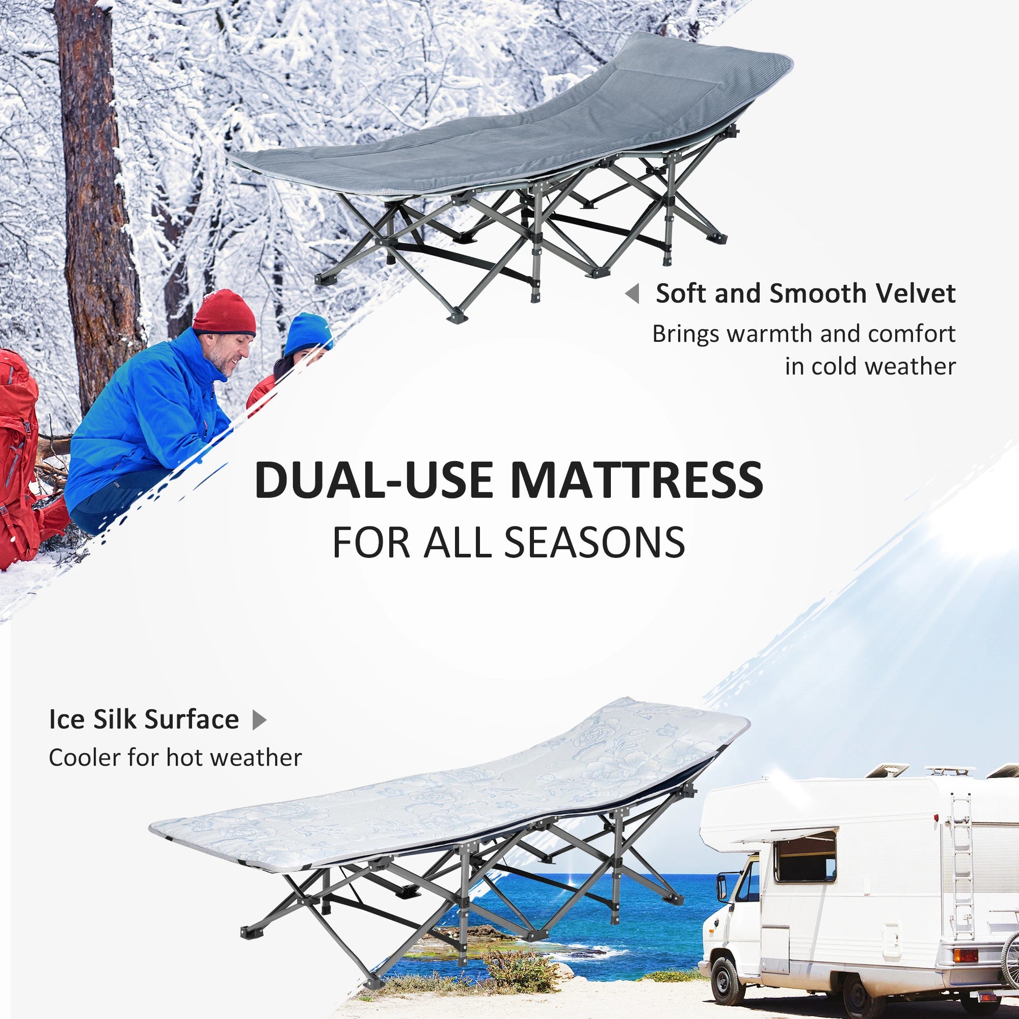 Folding Camping Cot With Mattress, Double Layer Oxford, Heavy Duty, Dark Grey Camping Cots at Gallery Canada