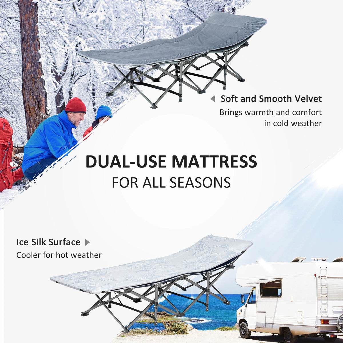 Folding Camping Cot With Mattress, Double Layer Oxford, Heavy Duty, Dark Grey Camping Cots at Gallery Canada
