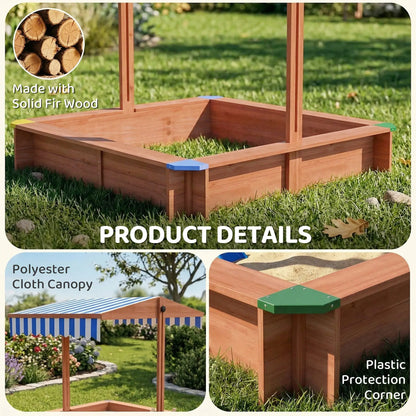 Wooden Sandbox with Cover, Adjustable Canopy, Seats, Dark Brown Sandboxes & Accessories at Gallery Canada