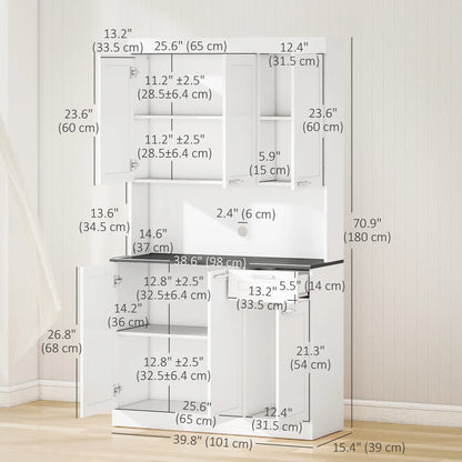 71" Kitchen Pantry Cabinet, Storage Buffet with Hutch, Adjustable Shelves, High Gloss White, White Kitchen Pantry Cabinets at Gallery Canada