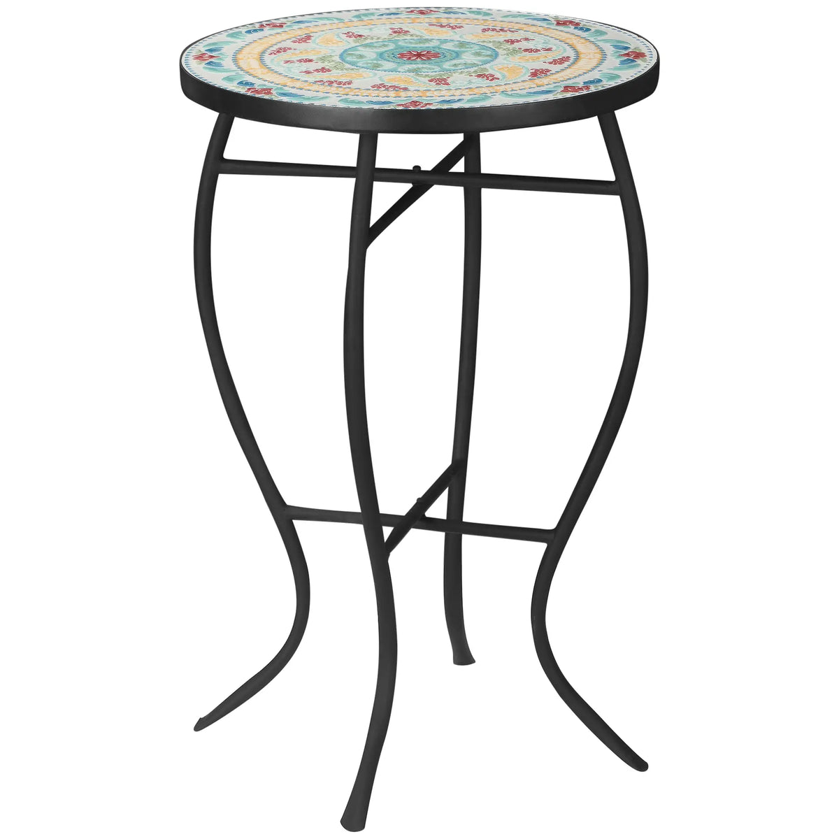 Round Mosaic Patio Table, Metal Frame, Outdoor Garden Furniture, Multicolor Patio Side Tables at Gallery Canada