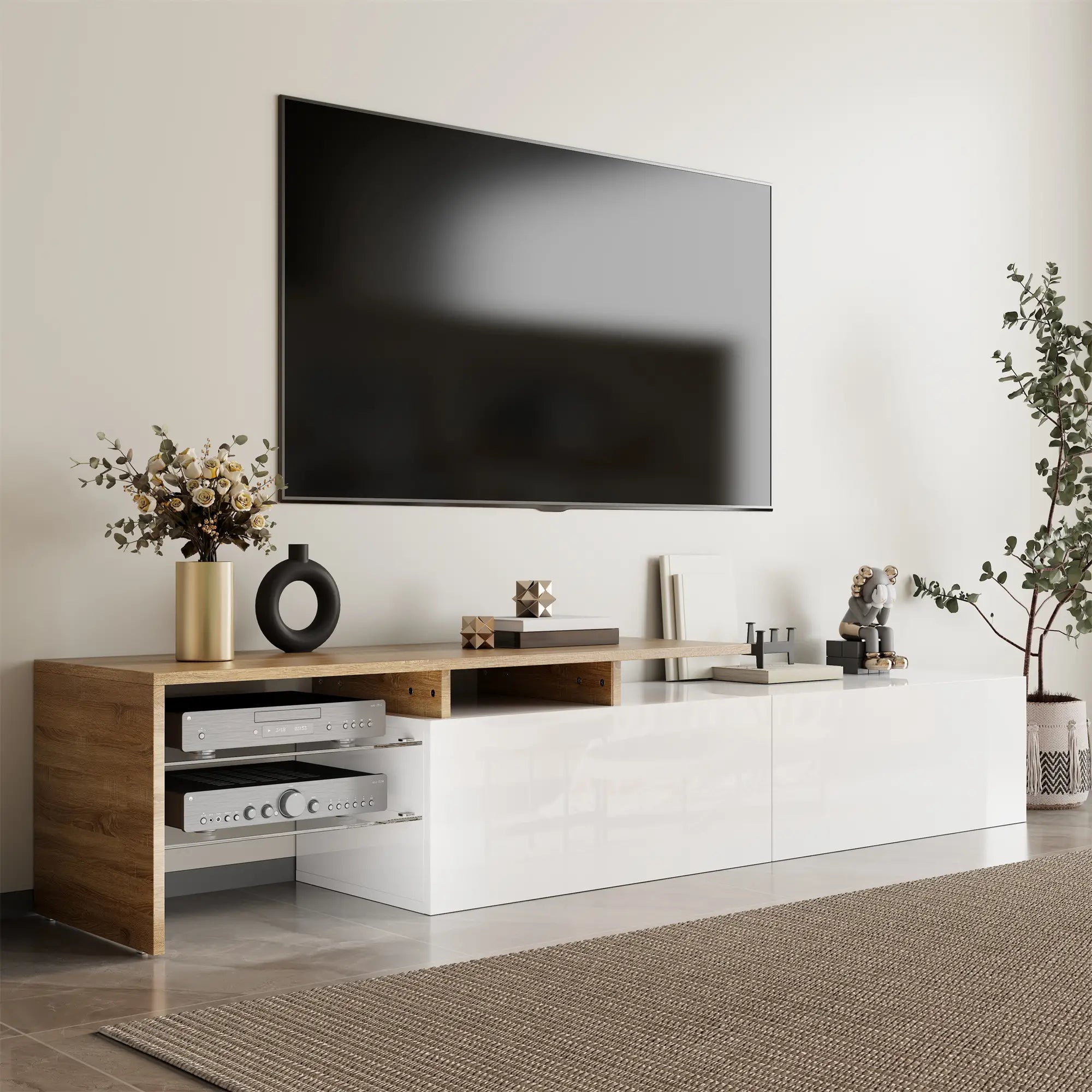 TV Stand With Glass Shelves, LED Lighting, 67