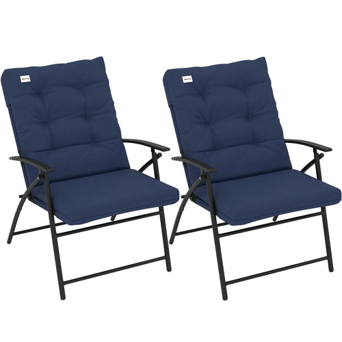 Outdoor Folding Chairs, Set of 2, Adjustable Backrest, Padded, Blue