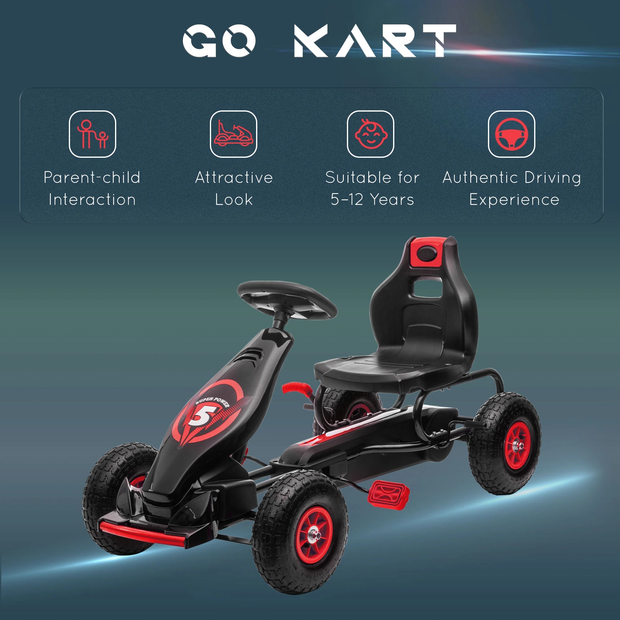 Kids Pedal Go Kart, Adjustable Seat, Rubber Wheels, Hand Brake, 5-12 Years, Red Pedal Go Karts for Kids at Gallery Canada