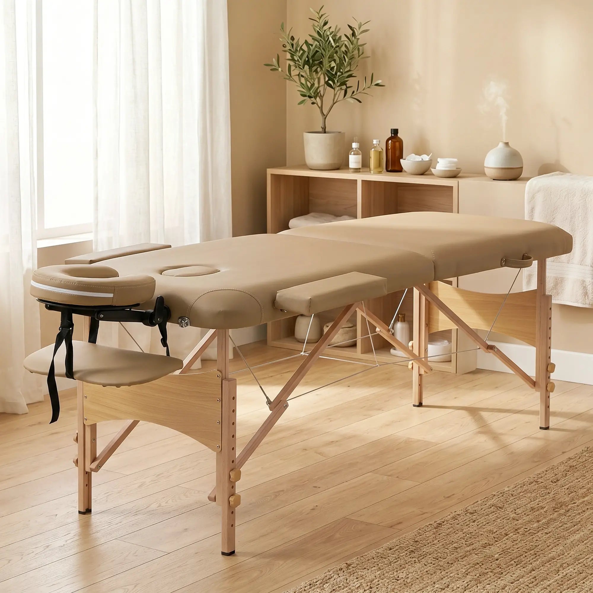 Height Adjustable Professional Salon Spa Facial Couch Bed, Portable Folding Massage Table, Light Brown Portable Massage Tables at Gallery Canada