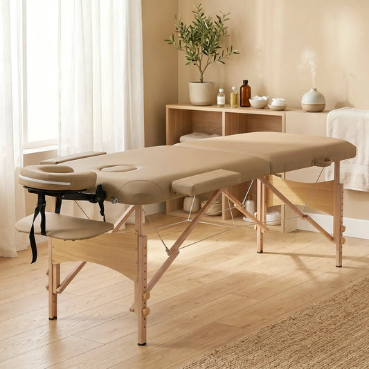 Height Adjustable Professional Salon Spa Facial Couch Bed, Portable Folding Massage Table, Light Brown Portable Massage Tables Light Brown at Gallery Canada