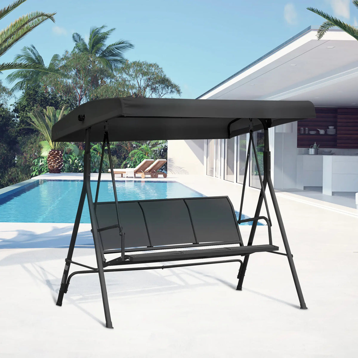 3-Seater Swing Chair, Covered Garden Hammock, A-Frame, Black Patio Swings with Stand at Gallery Canada