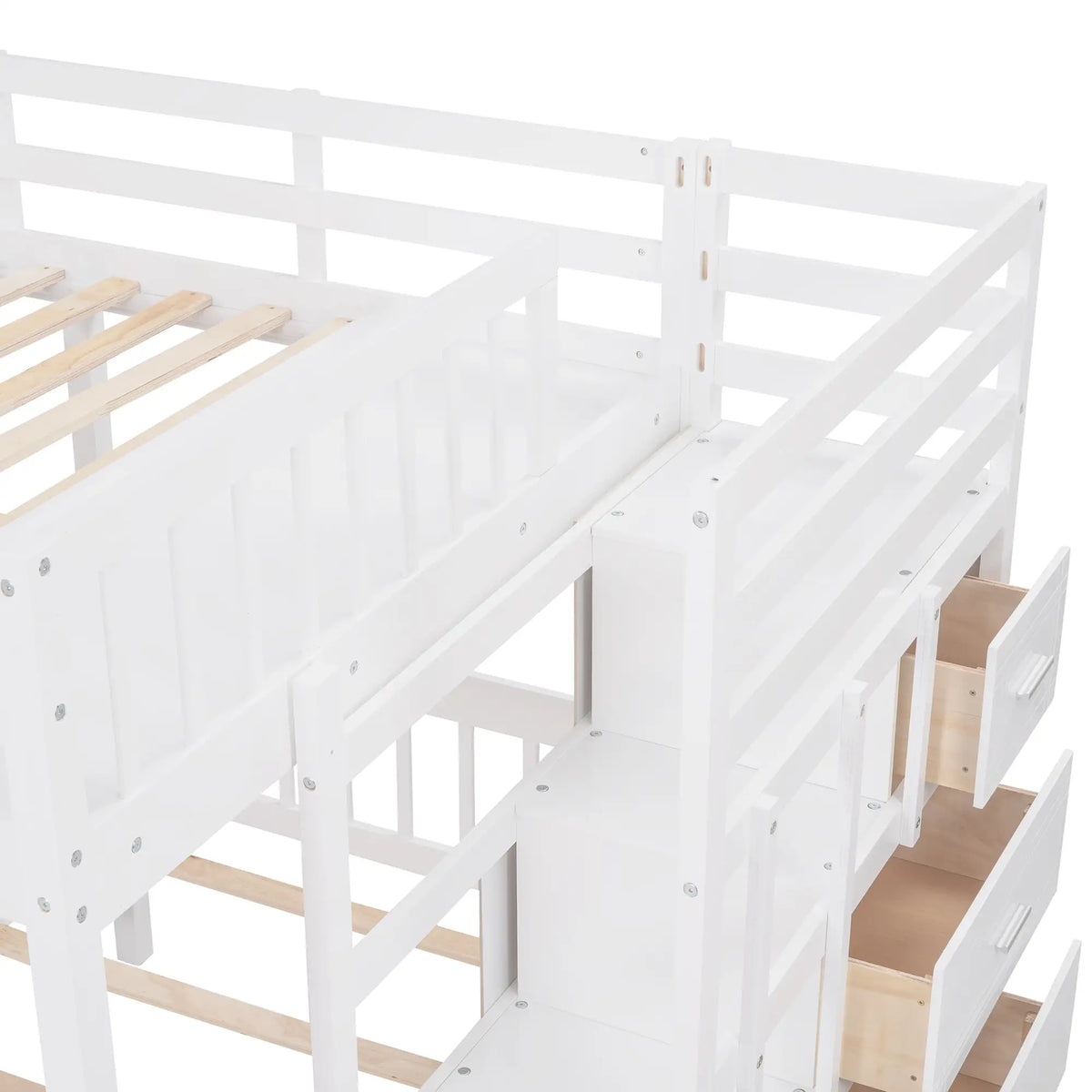 Twin Triple Bunk Bed with Storage Drawers, Pine Wood Frame, 115" L x 76" W x 64.5" H, White Bed Frames at Gallery Canada