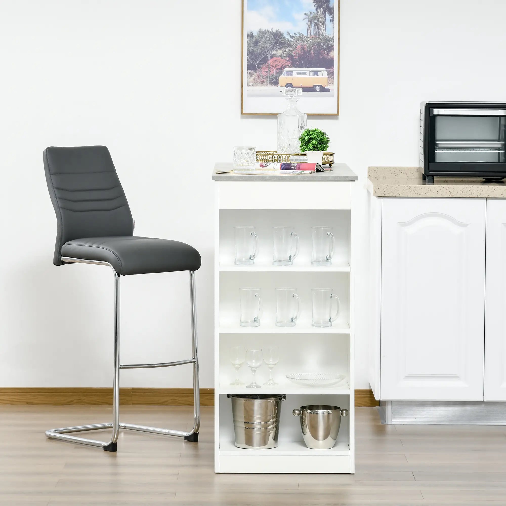 Bar Table, High Top Pub Table with 4 Shelves, Modern, Grey Bar Tables & Dining Tables at Gallery Canada