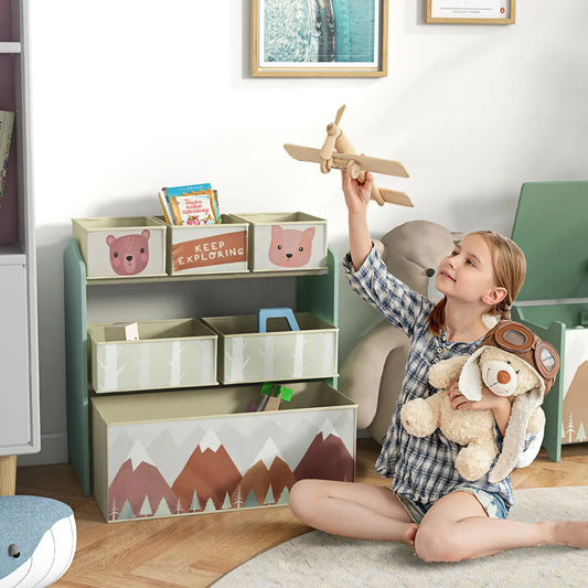 Toy Organizer With 6 Storage Bins, 25" x 12" x 26", Green Baby & Kids Storage Green at Gallery Canada
