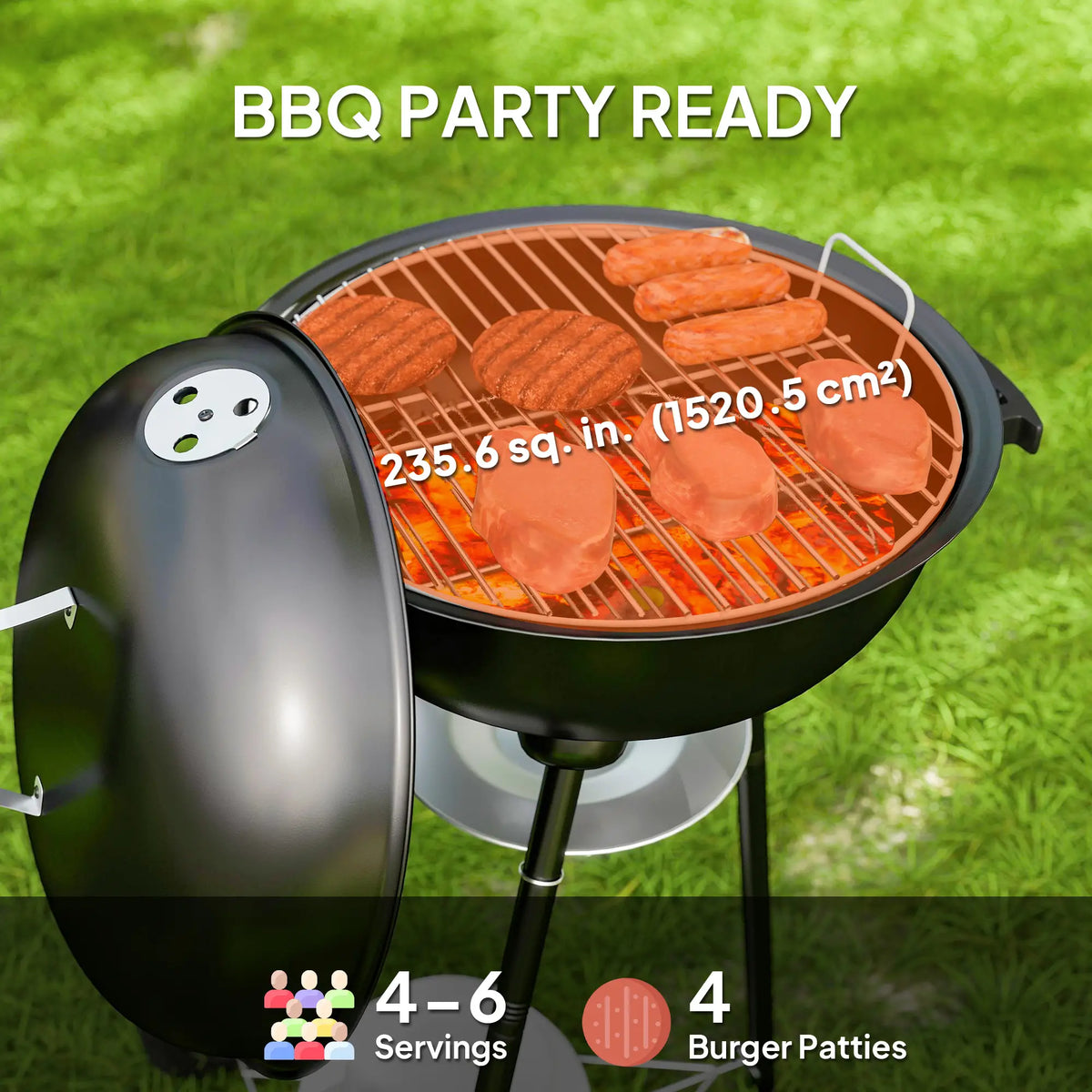 17" Charcoal BBQ Grill With Shelf, Ash Catcher, Wheels, Black Charcoal BBQ Grils at Gallery Canada