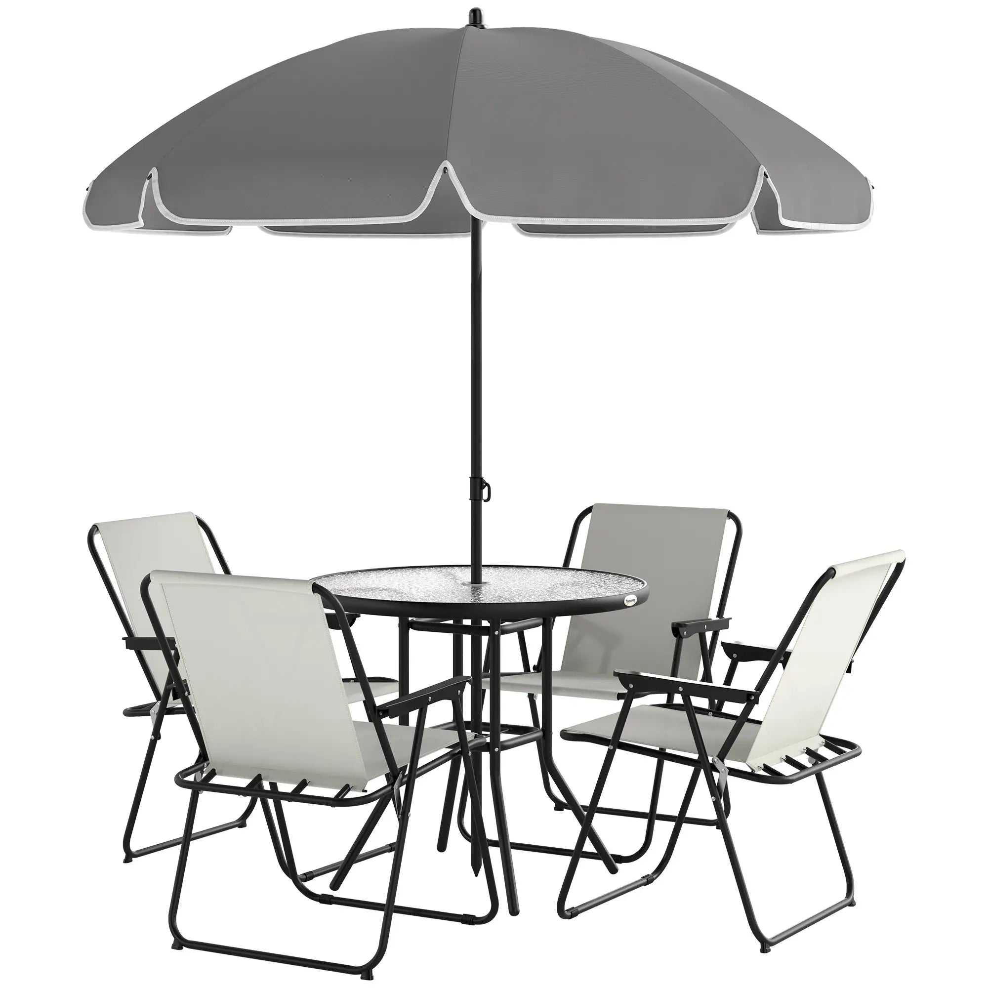 6 Piece Patio Dining Set, Glass Table, Folding Chairs, Cream White Outdoor Dining Sets Cream White, Dark Grey, Black at Gallery Canada