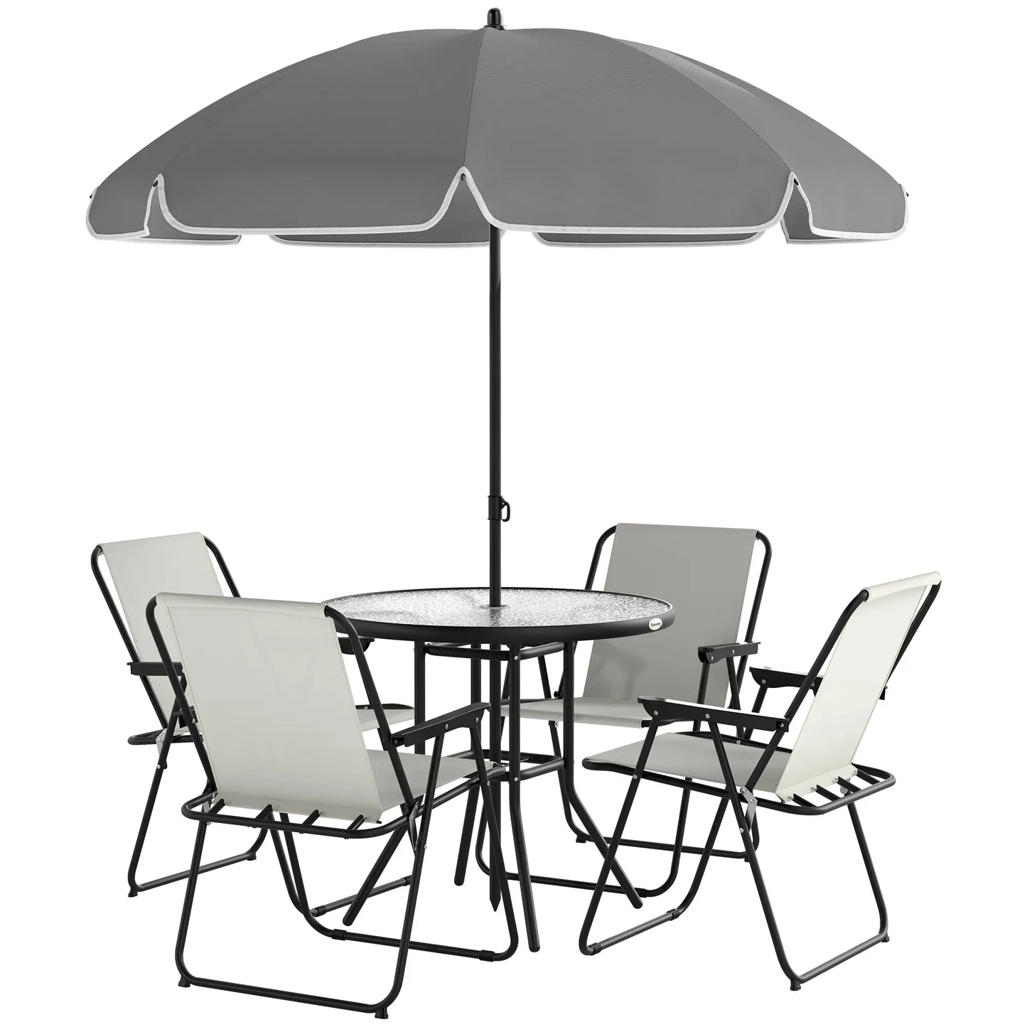 6 Piece Patio Dining Set, Glass Table, Folding Chairs, Cream White Outdoor Dining Sets Cream White, Dark Grey, Black at Gallery Canada