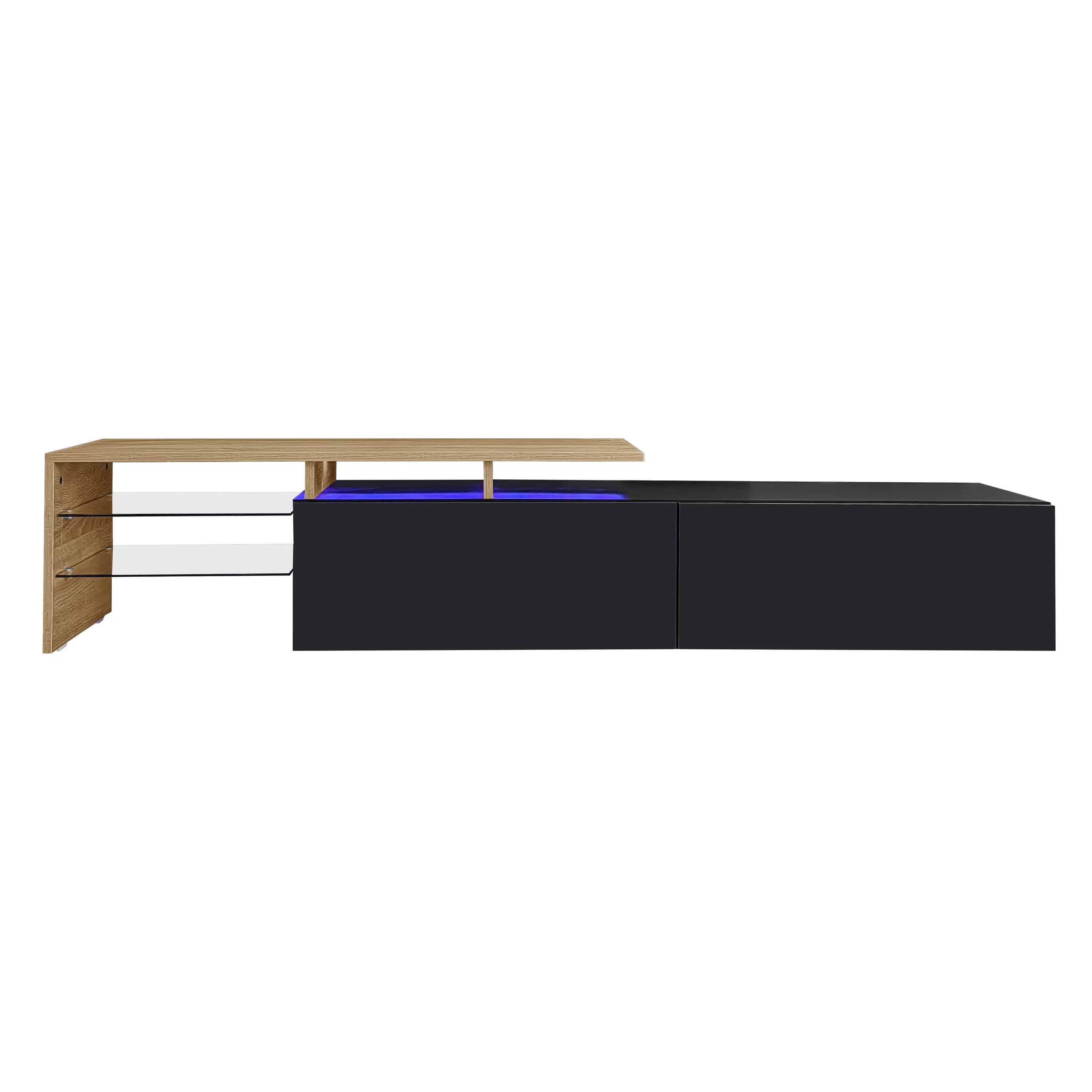 TV Cabinet With Glass Shelves, LED Lighting, 67