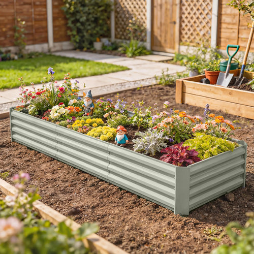 8 x 2.6 x 1.5ft Galvanized Raised Garden Bed, Outdoor Planter Box, Light Grey