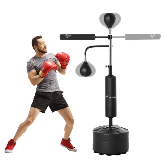4-in-1 Free Standing Punching Bag, Adjustable Height, 2 Speed Balls, 360° Reflex Bar, Black Punching Bag Hangers Black at Gallery Canada