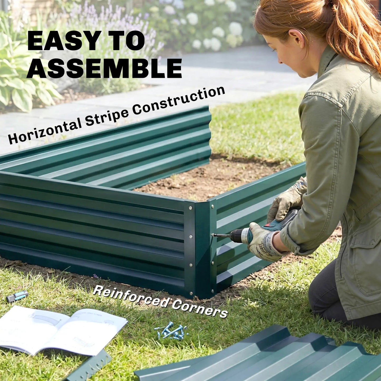 2 Tier Galvanized Raised Garden Bed, Steel Planter Box, 47" x 40" x 23", Green Raised Garden Beds at Gallery Canada