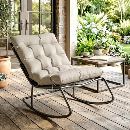 Oversized Rocking Patio Chair With 25" Wide Seat And Cushion, Khaki Outdoor Rocking Chairs at Gallery Canada