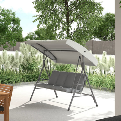 3-Seat Patio Swing Chair, Outdoor Porch Glider, Adjustable Canopy, Light Grey Patio Swings with Stand at Gallery Canada