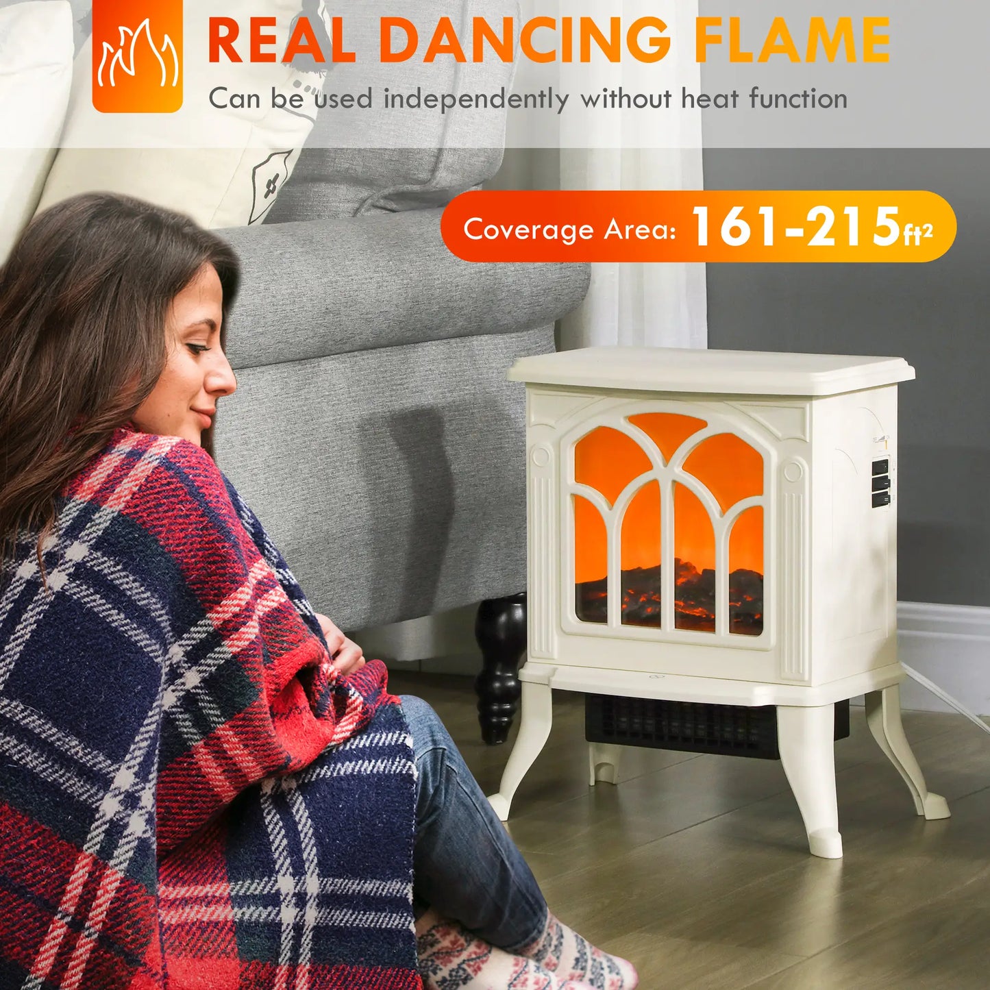 Freestanding Electric Fireplace Heater, Realistic Flame, Beige Electric Fireplaces at Gallery Canada