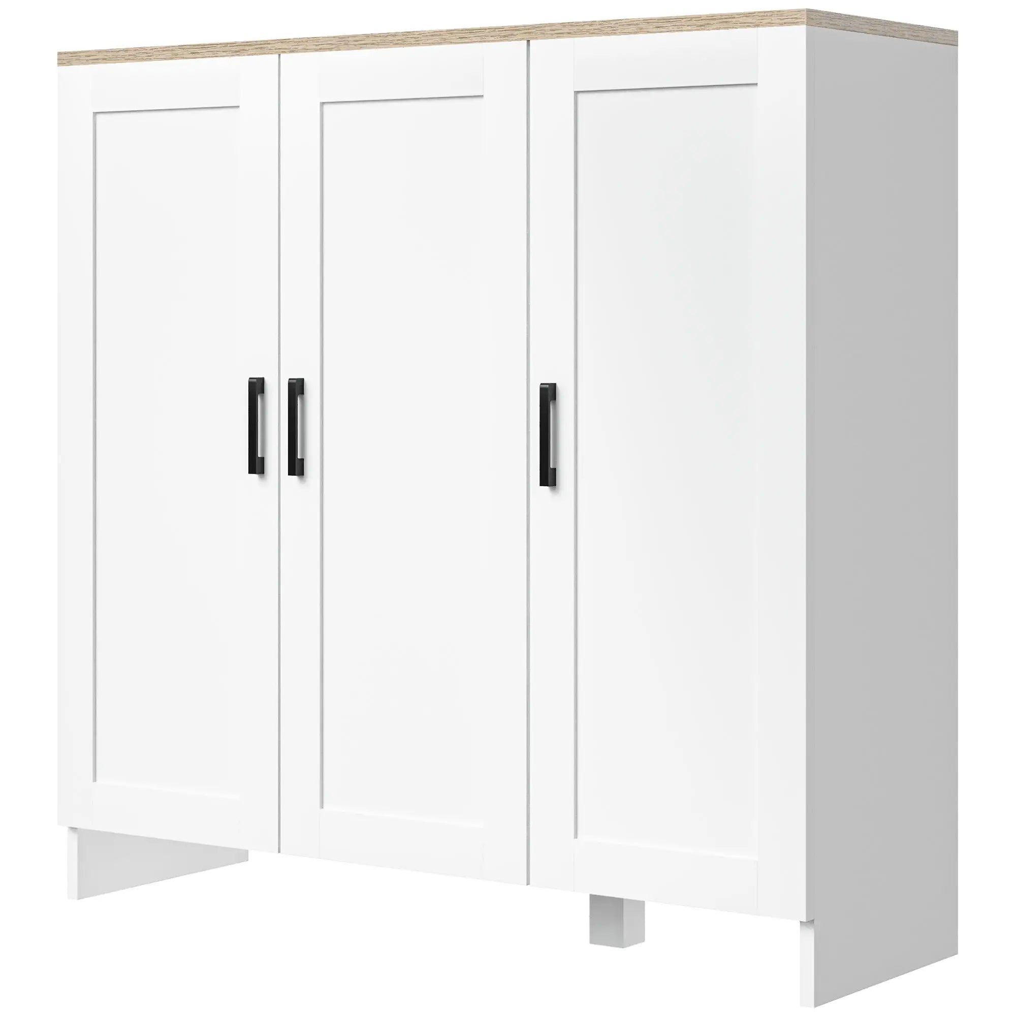 Modern Sideboard Buffet Cabinet, 3 Doors Adjustable Shelves, White Bar Cabinets White, Natural at Gallery Canada