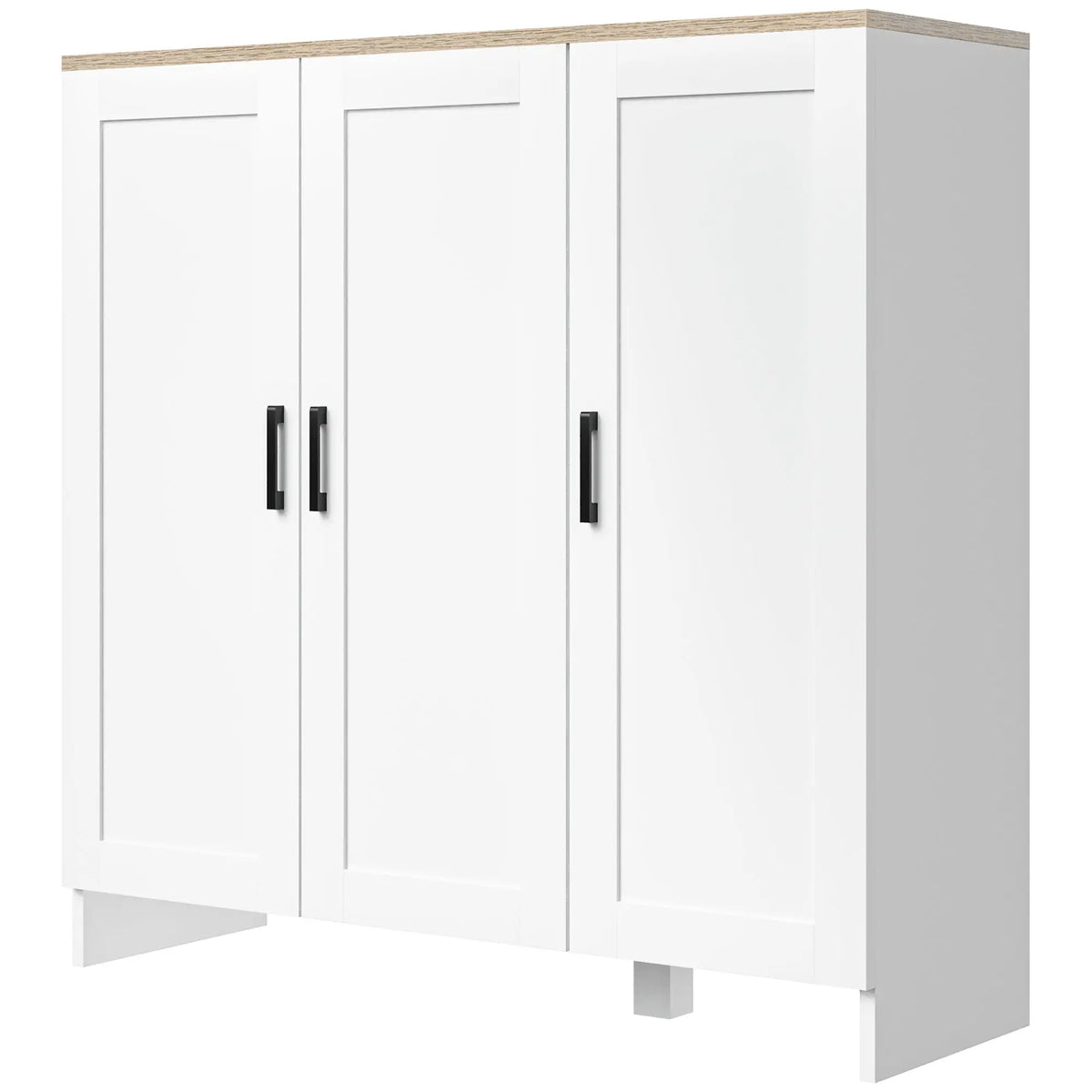 Modern Sideboard Buffet Cabinet, 3 Doors Adjustable Shelves, White Bar Cabinets White, Natural at Gallery Canada
