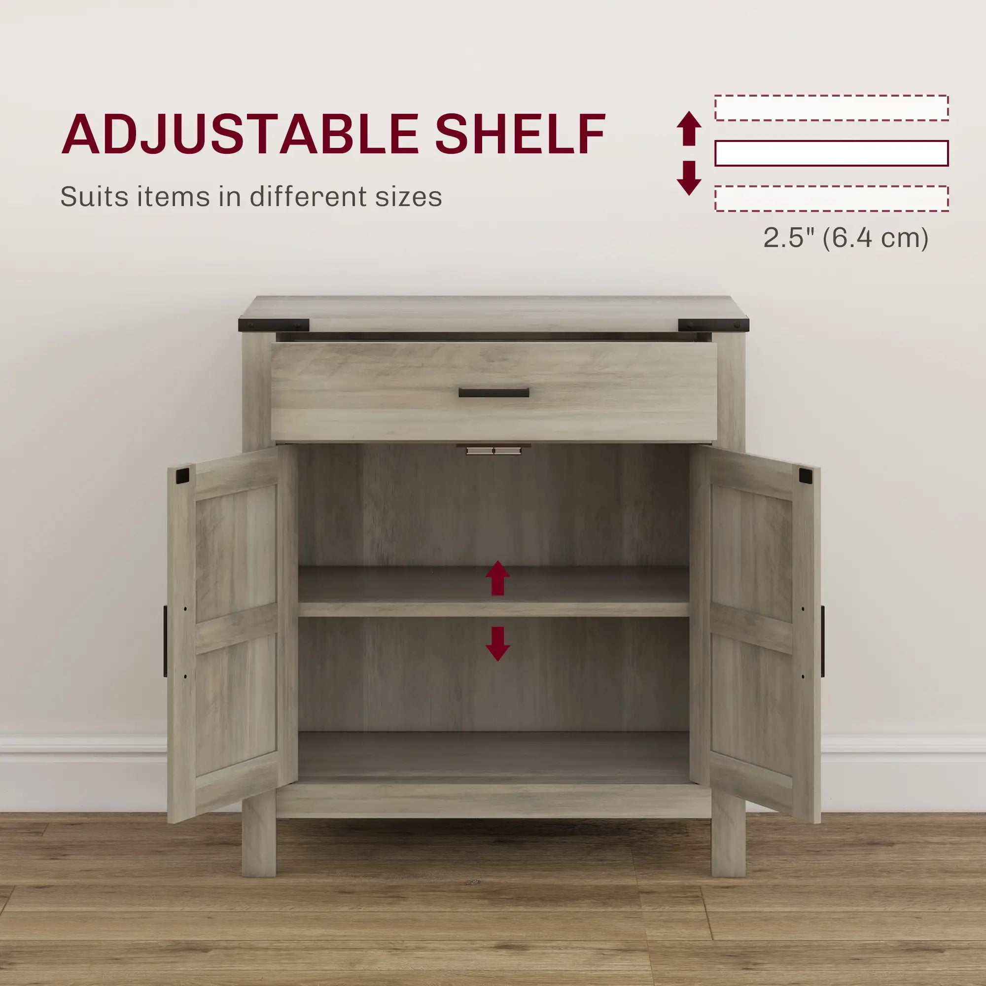 Farmhouse Buffet Cabinet, 1 Drawer, Storage Cabinet, Adjustable Shelf, Grey Bar Cabinets at Gallery Canada