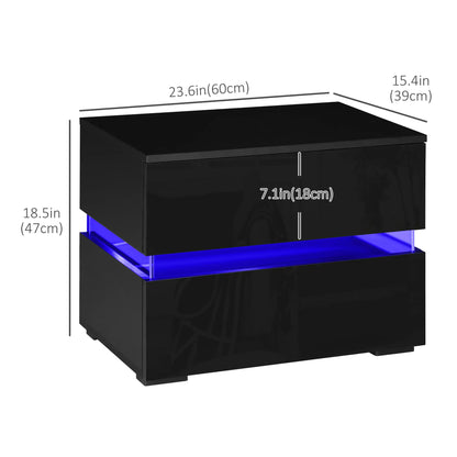 Modern Nightstand, 2 Drawers, USB RGB LED Lights, Remote, Black Bedside Tables at Gallery Canada