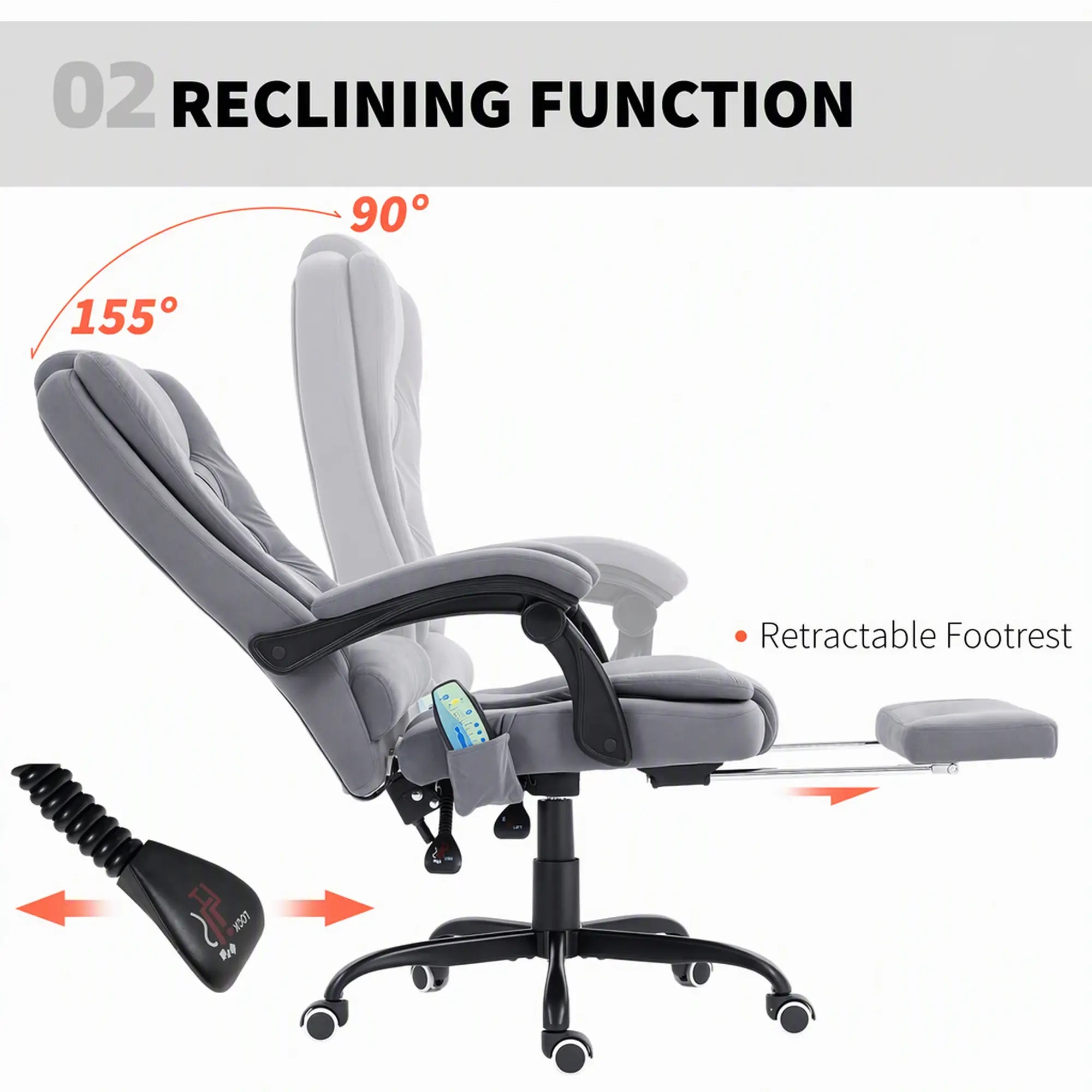 7 Point Vibrating Massage Chair, Reclining Office Chair, Adjustable Height, Grey Massage Chairs at Gallery Canada