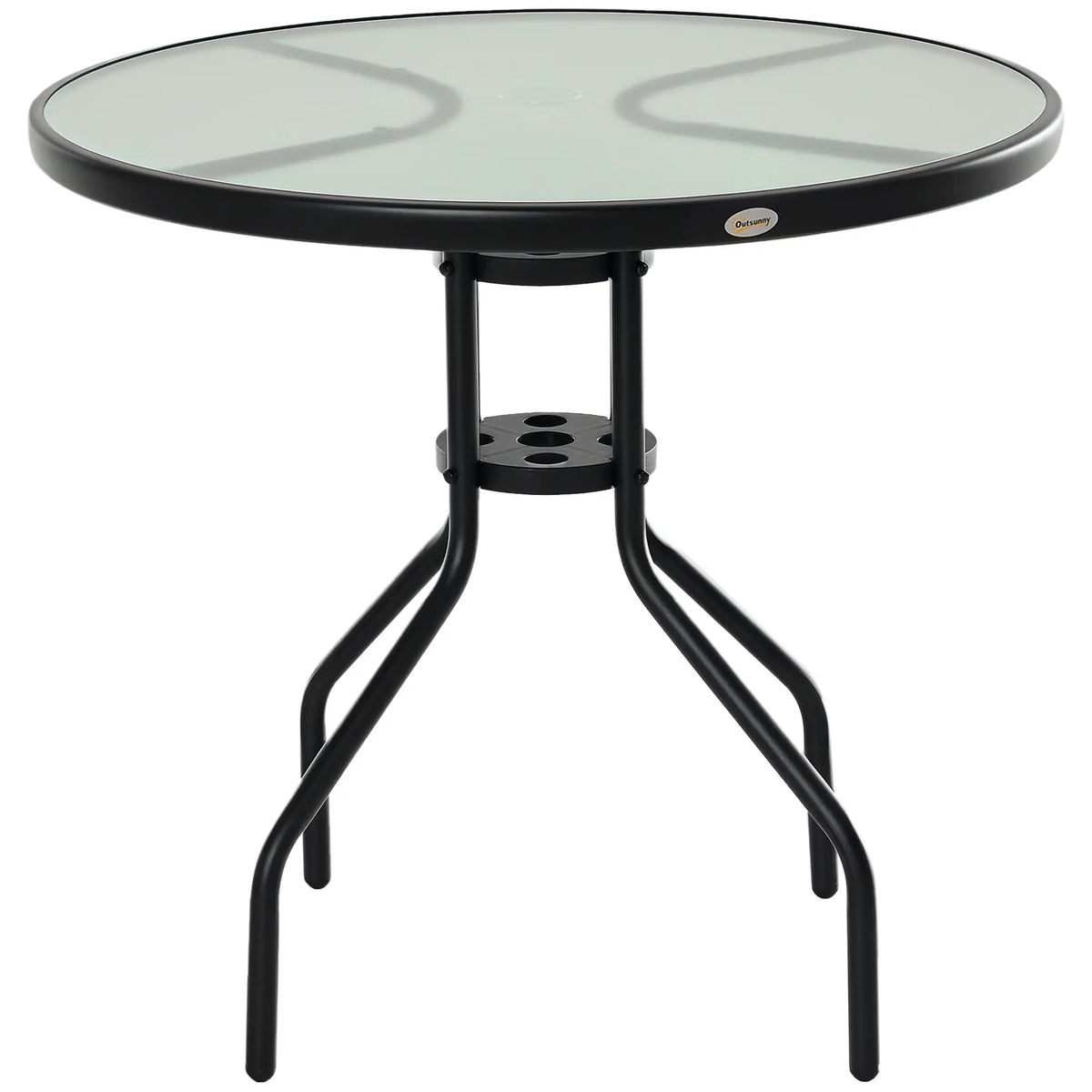 31.5" Round Outdoor Bistro Table, Tempered Glass Coffee Side Table Patio Side Tables Black at Gallery Canada
