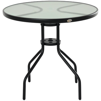 31.5" Round Outdoor Bistro Table, Tempered Glass Coffee Side Table Patio Side Tables Black at Gallery Canada