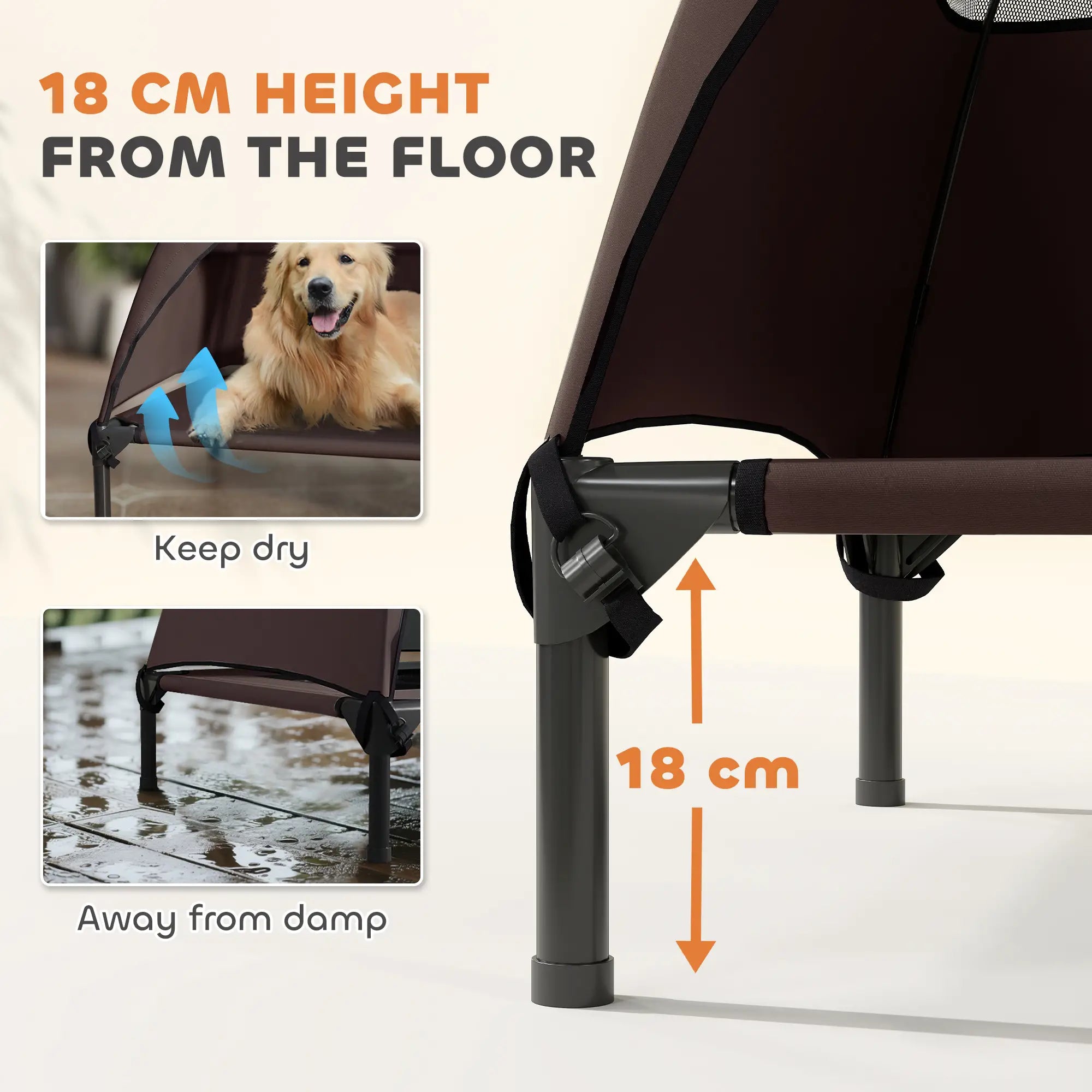 Elevated Dog Bed With Canopy, Washable Mesh Steel Frame, 41.7