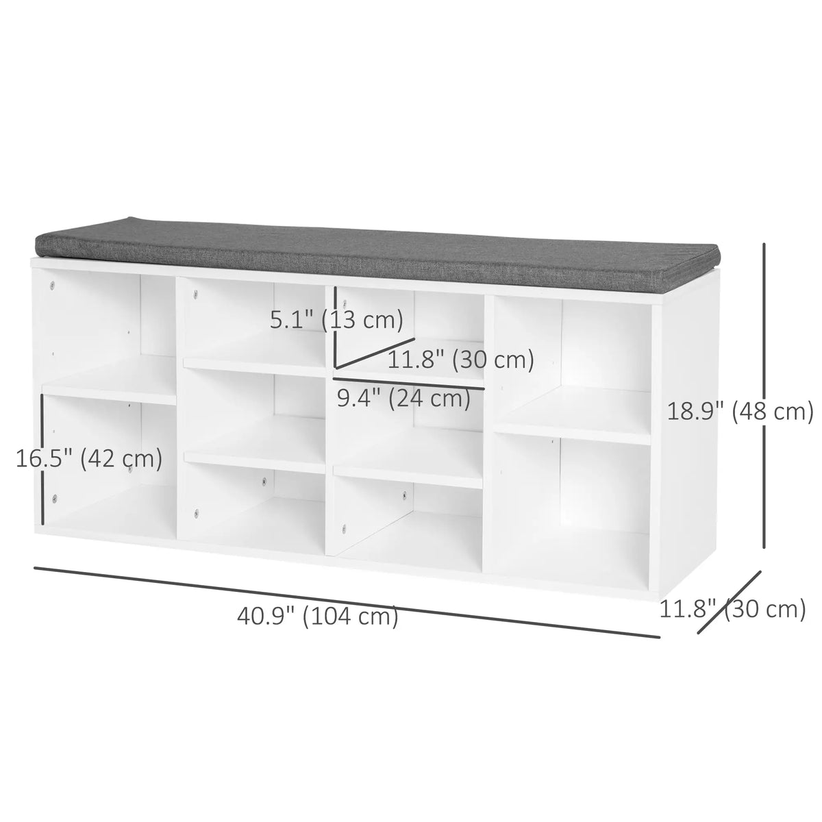 Shoe Bench with Storage, Upholstered Entryway Bench, Adjustable Shelves, White Shoe Storage Cabinets & Racks at Gallery Canada