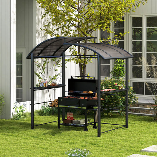 8' x 5' Grill Gazebo, Vented PC Roof, Side Shelves, Dark Grey BBQ Grill Gazebos Tawny, Dark Grey at Gallery Canada