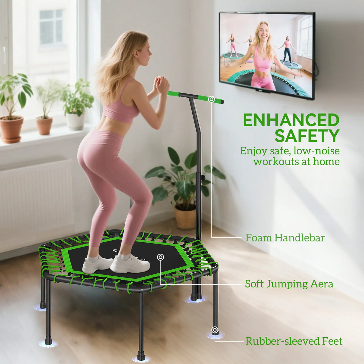 45" Rebounder Trampoline for Adults, Mini Fitness Trampoline with Adjustable Handle Trampolines at Gallery Canada