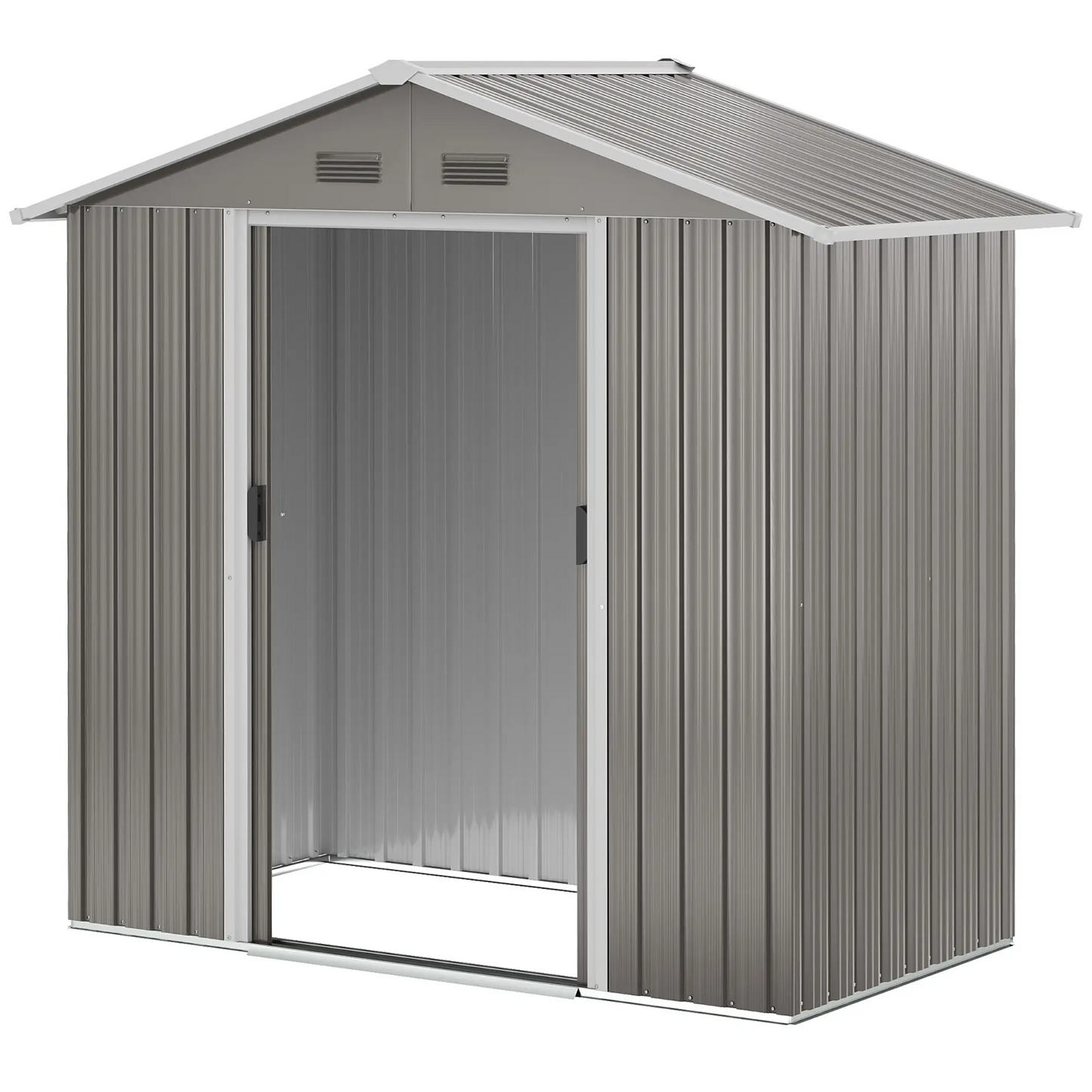 6.5x3.5ft Metal Garden Shed, Outdoor Tool Storage, Double Sliding Doors, Vents, Grey Sheds Grey at Gallery Canada