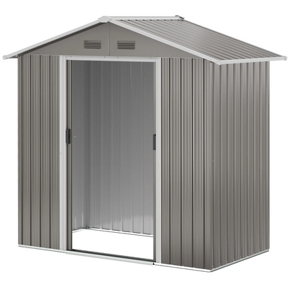 6.5x3.5ft Metal Garden Shed, Outdoor Tool Storage, Double Sliding Doors, Vents, Grey Sheds Grey at Gallery Canada