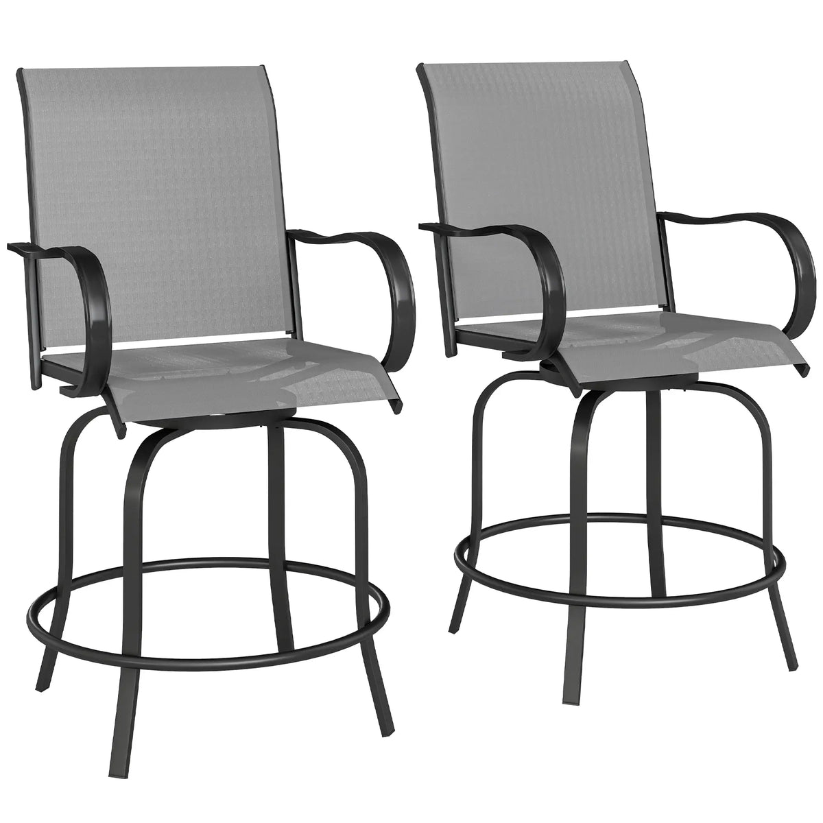 Outdoor Bar Stools Set of 2, 360° Swivel, 26.8" x 29.5" x 48.4", Grey Bistro Sets at Gallery Canada